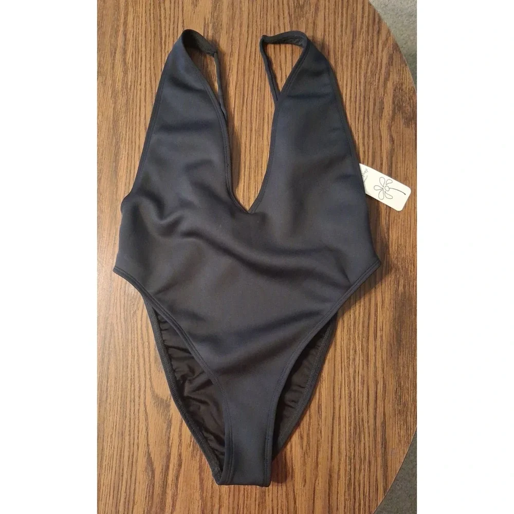 Dippin' Daisy's Sz Large Black Deep Plunge One Piece Swimsuit NWT